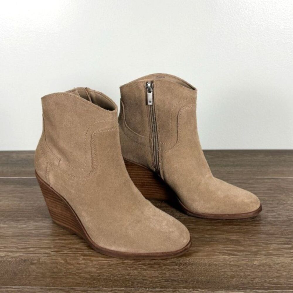 Lucky Brand Wadier Suede Wedge Ankle Boots Taupe Zip Women’s 7